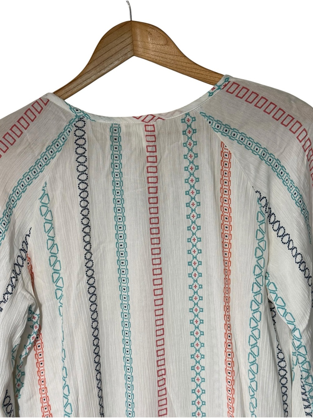 Tribal Jeans Embroidered Boho Peasant
Top White Multicolor Stripe Small - Picture 9 of 16